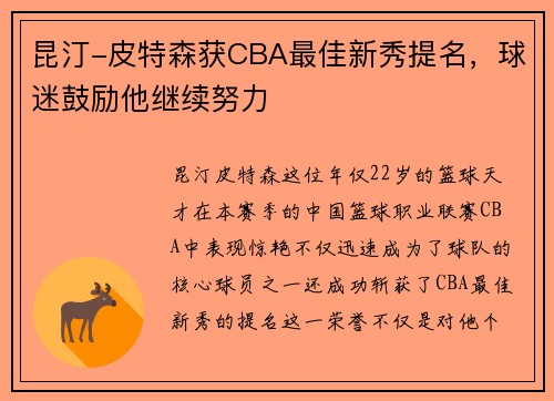 昆汀-皮特森获CBA最佳新秀提名，球迷鼓励他继续努力
